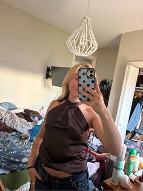 le chateau Brown Satin Halter Camisole